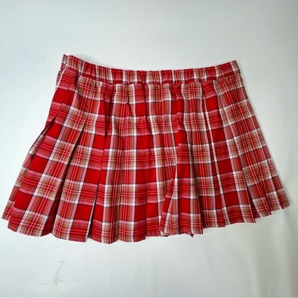 NEW Aerie Red Plaid Class Act School Girl Pleated Preppy Mini Uniform Skirt - Picture 4 of 12
